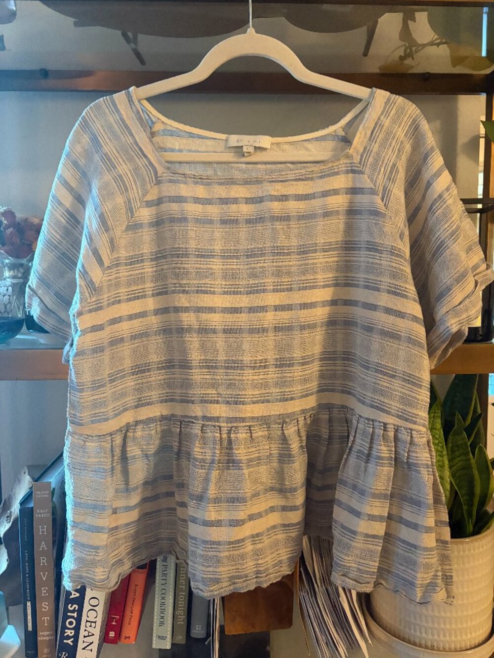 Eri + Ali by Anthropologie Striped Peplum Blouse
